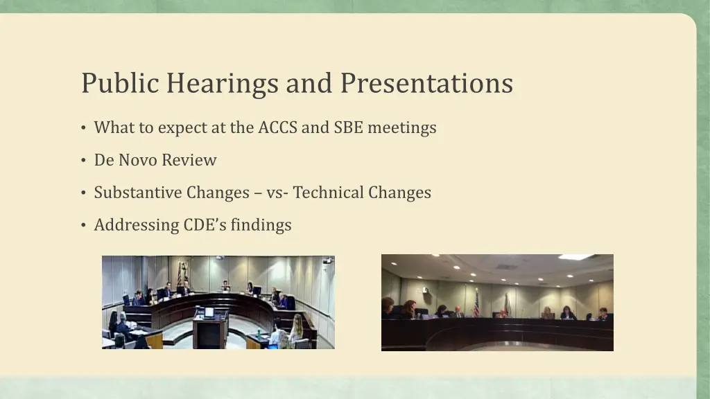 public hearings and presentations