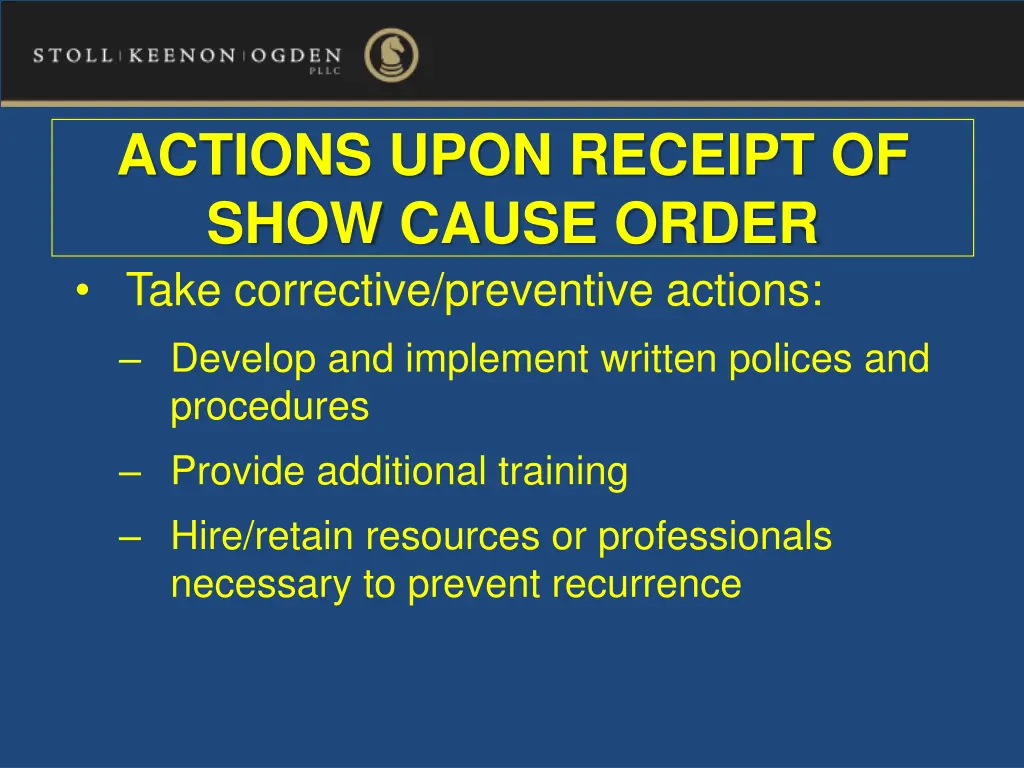 actions upon receipt of show cause order 1