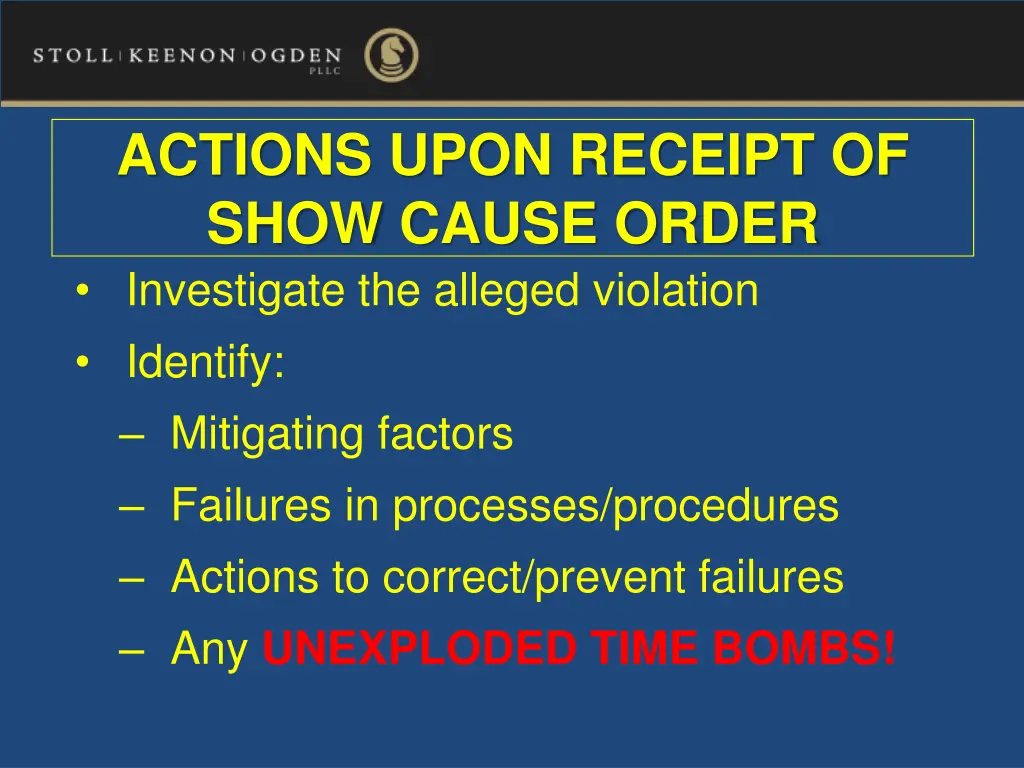actions upon receipt of show cause order