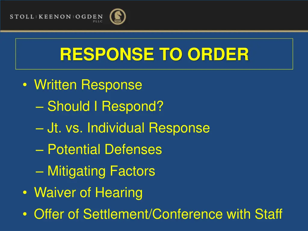 response to order