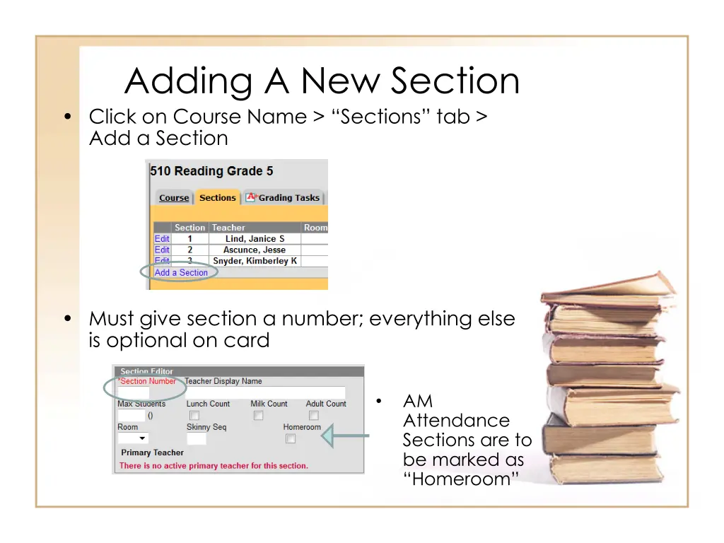 adding a new section click on course name