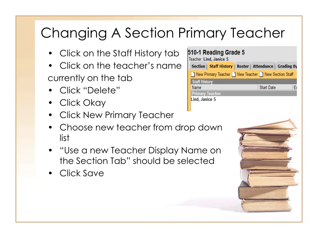 changing a section primary teacher