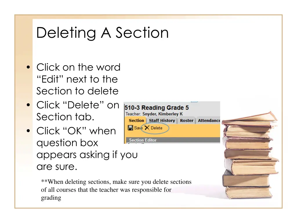 deleting a section
