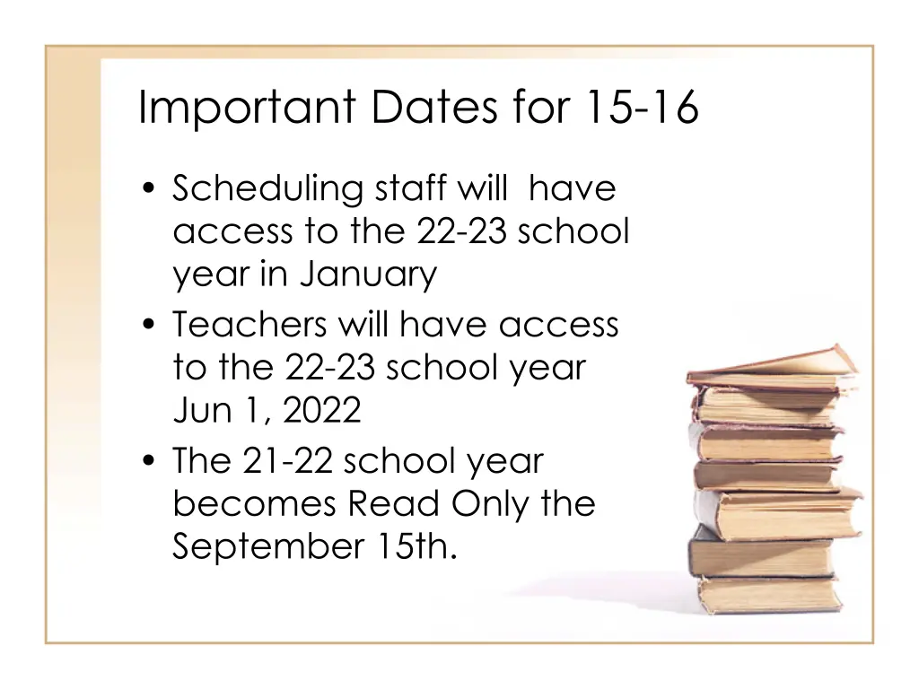 important dates for 15 16