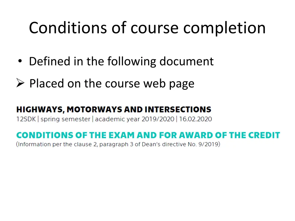 conditions of course completion