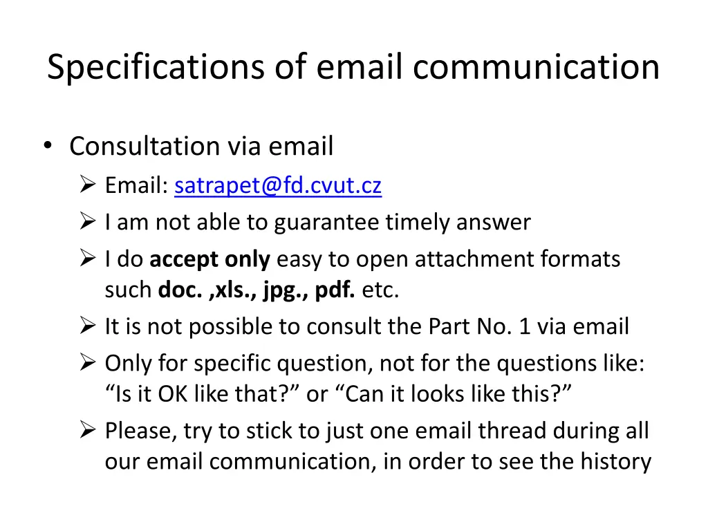 specifications of email communication