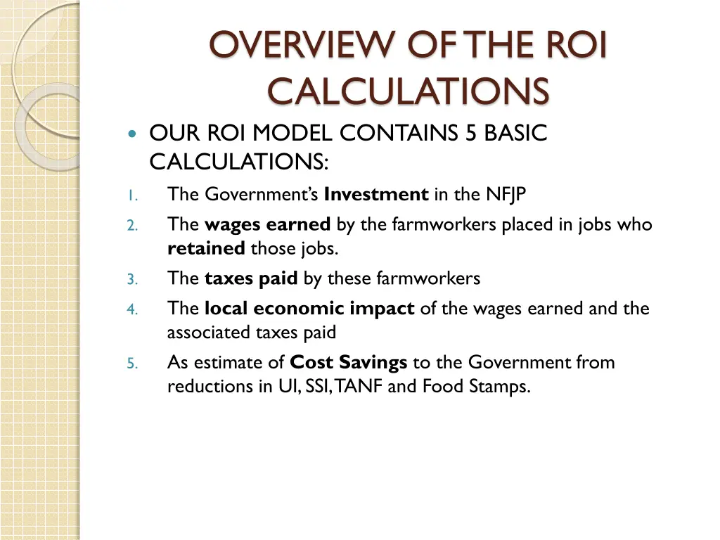 overview of the roi calculations our roi model