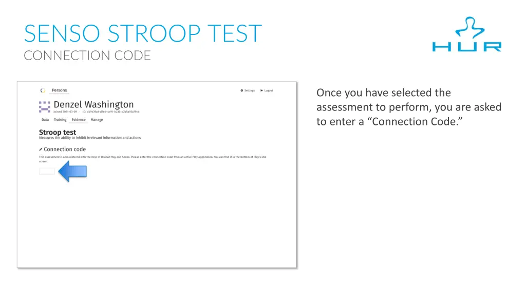 senso stroop test connection code