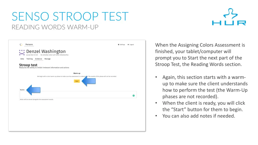 senso stroop test reading words warm up