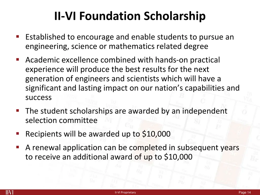ii vi foundation scholarship
