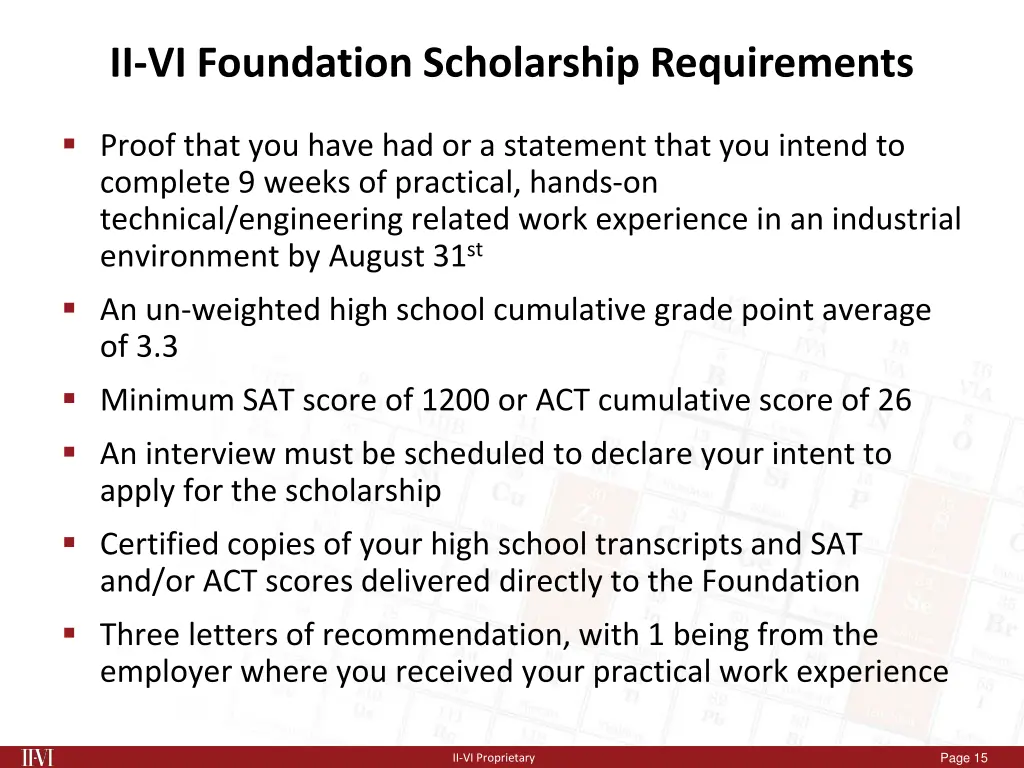 ii vi foundation scholarship requirements