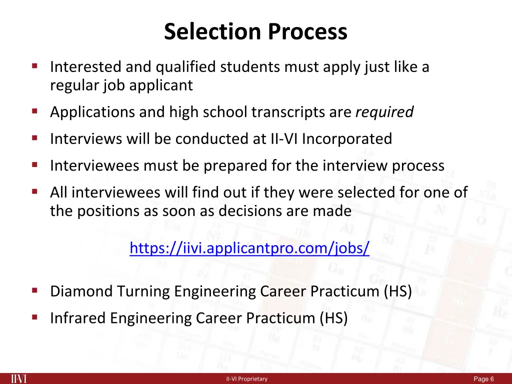 selection process