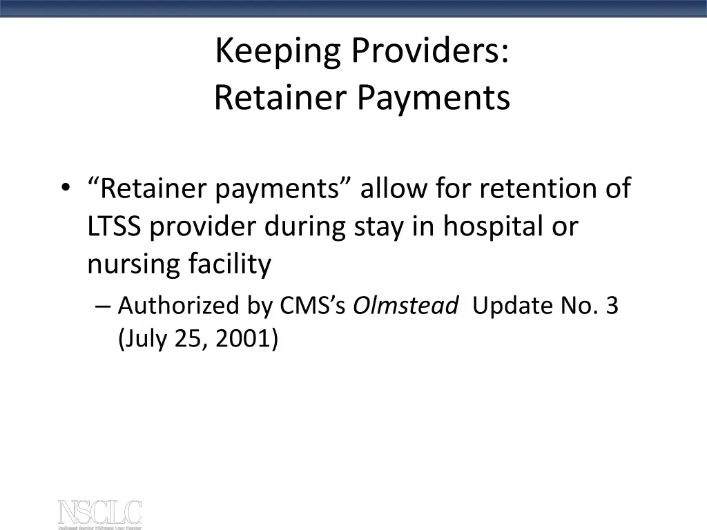 keeping providers retainer payments