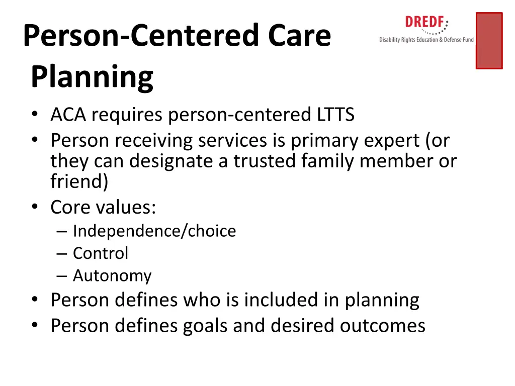 person centered care planning aca requires person