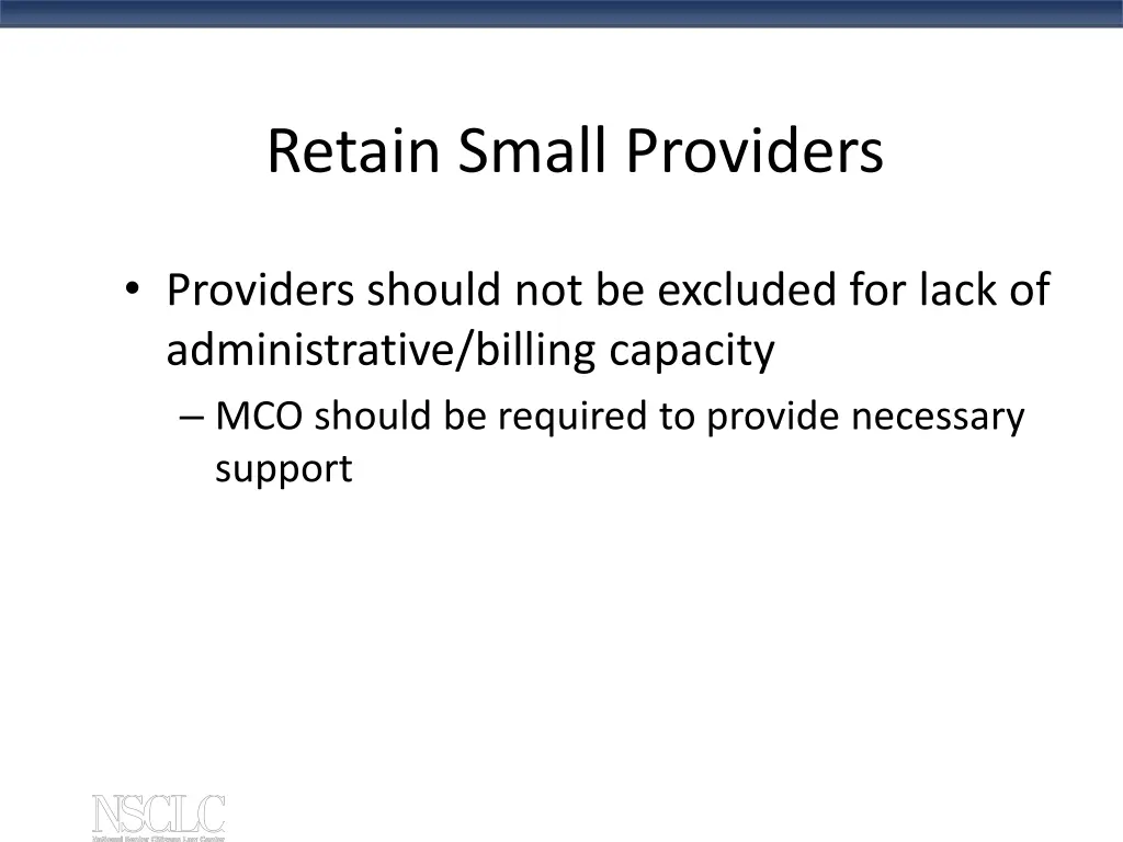 retain small providers