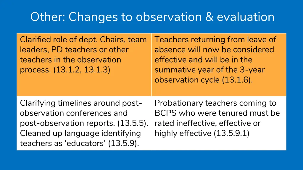 other changes to observation evaluation