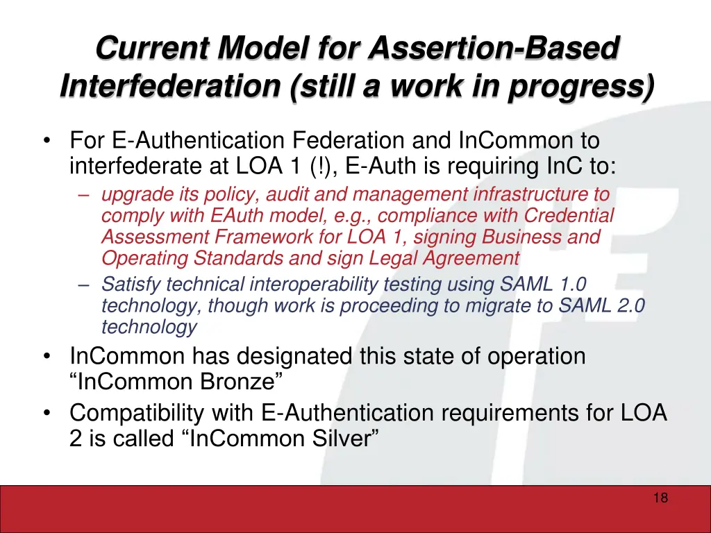 current model for assertion based interfederation