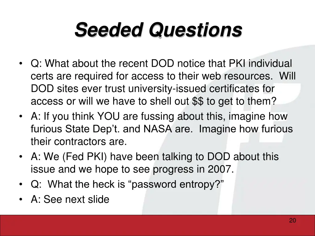 seeded questions