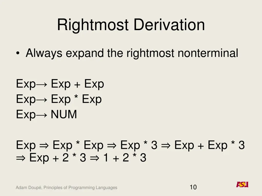 rightmost derivation