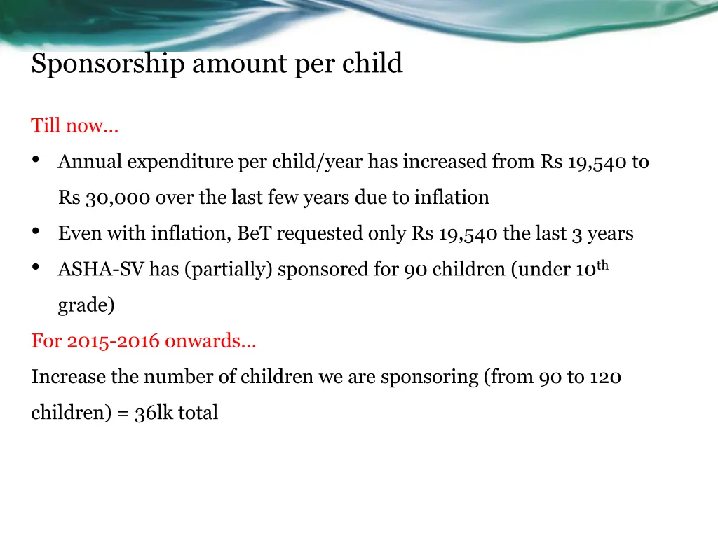 sponsorship amount per child