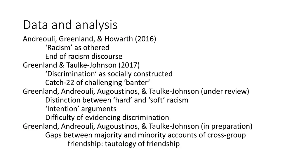 data and analysis andreouli greenland howarth