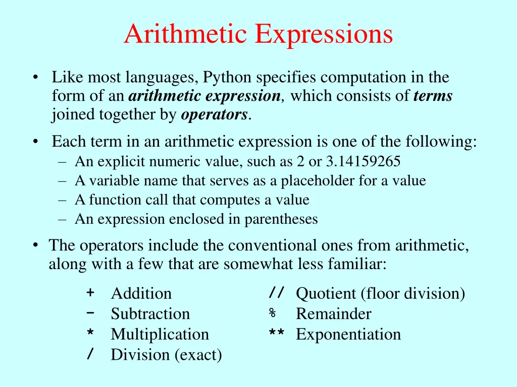 arithmetic expressions