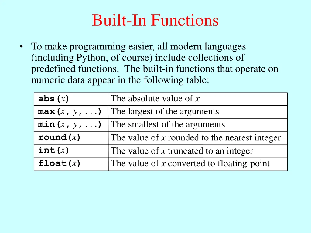 built in functions