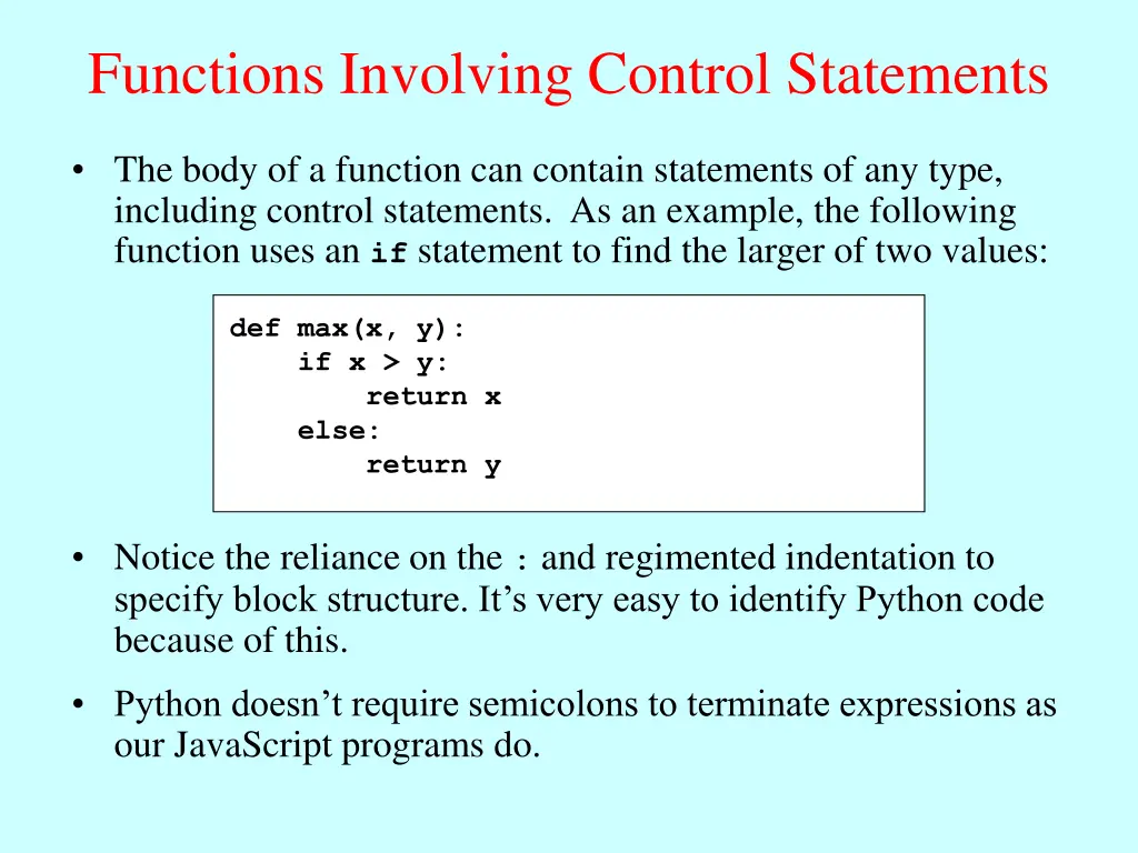 functions involving control statements