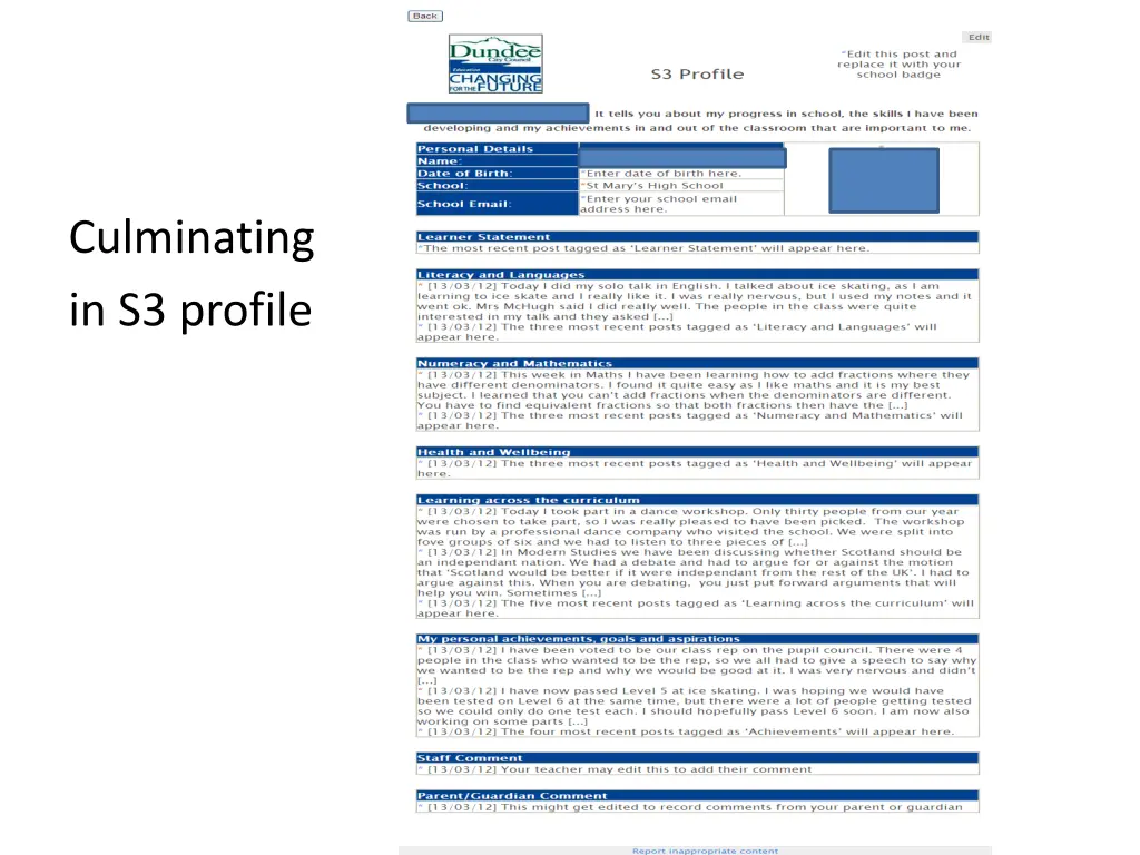 culminating in s3 profile