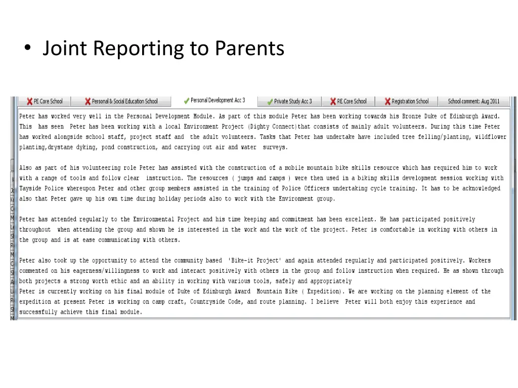joint reporting to parents