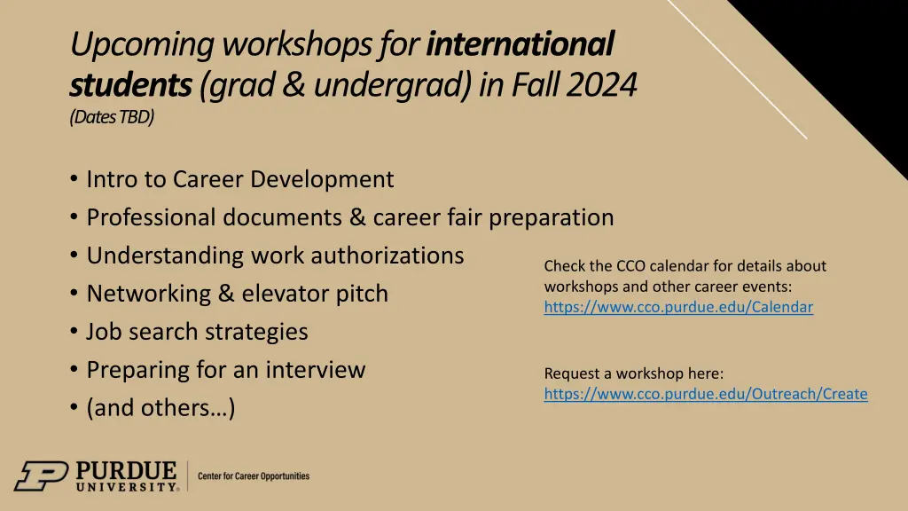 upcoming workshops for international students