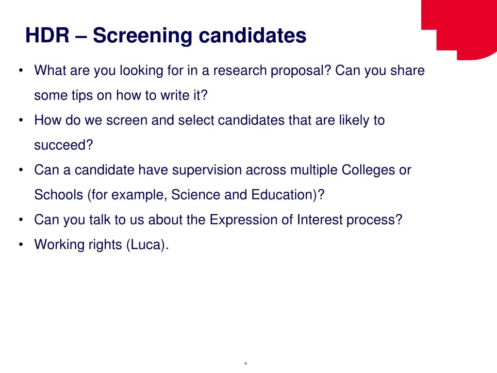hdr screening candidates