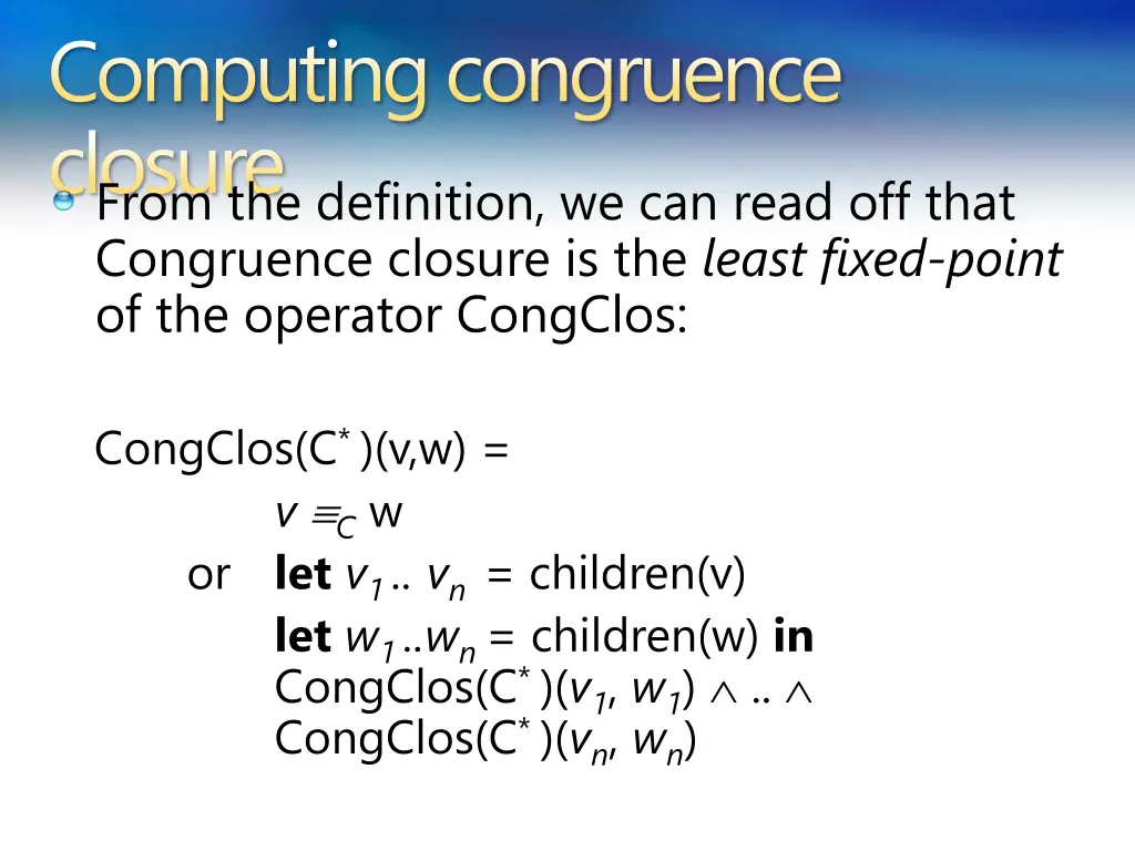 computing congruence closure from the definition