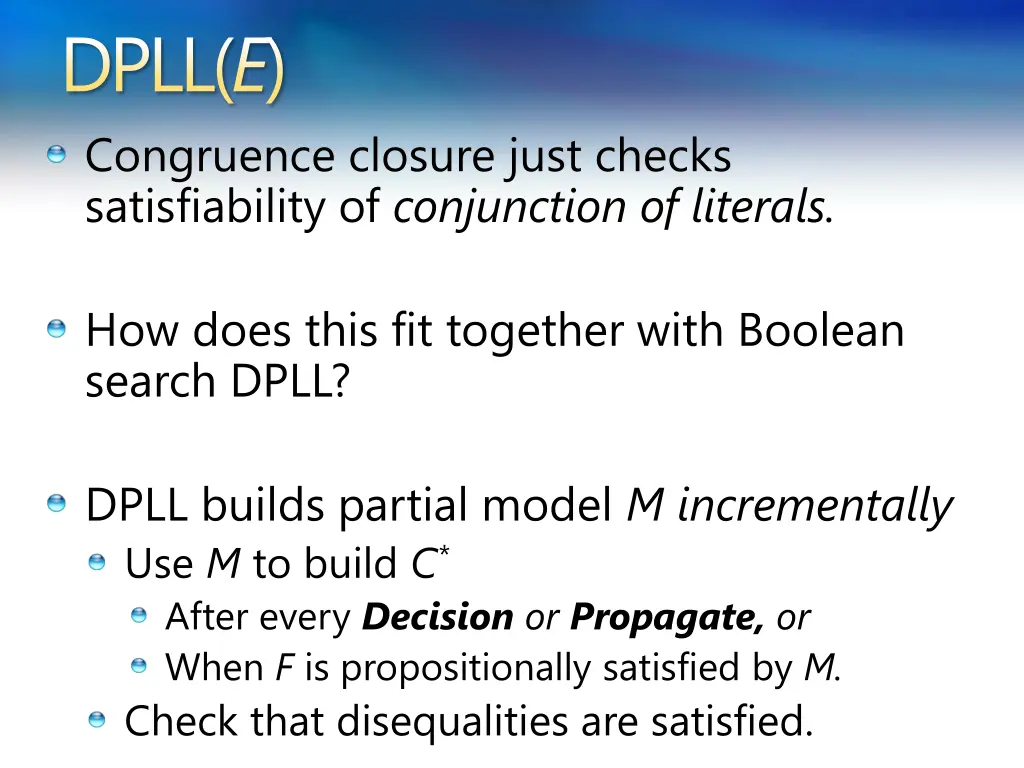 dpll e congruence closure just checks