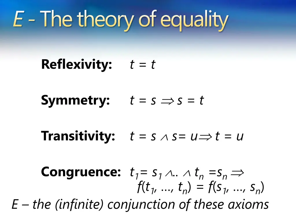 e the theory of equality