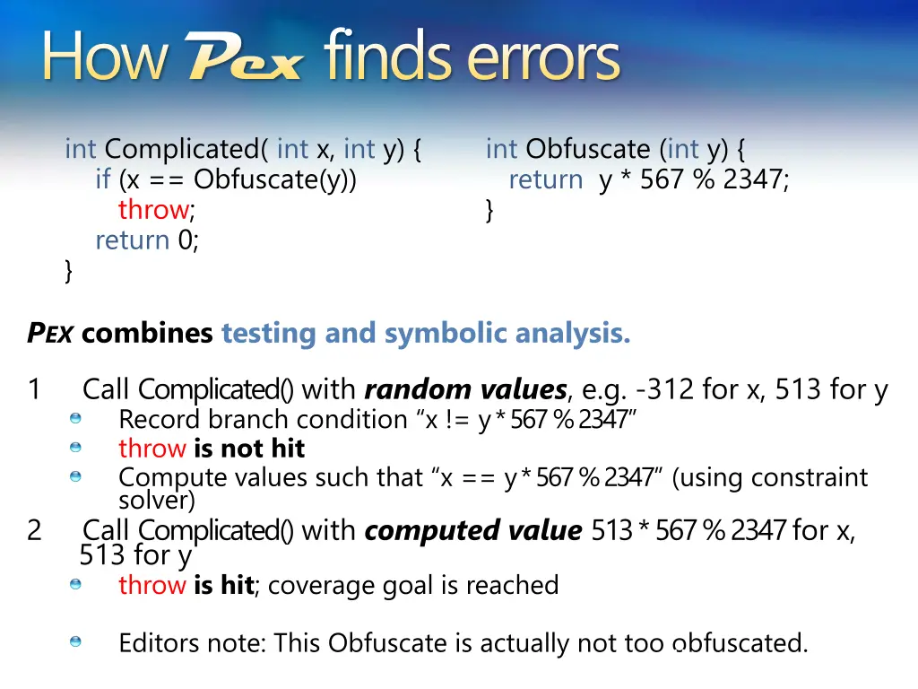 how pex finds errors
