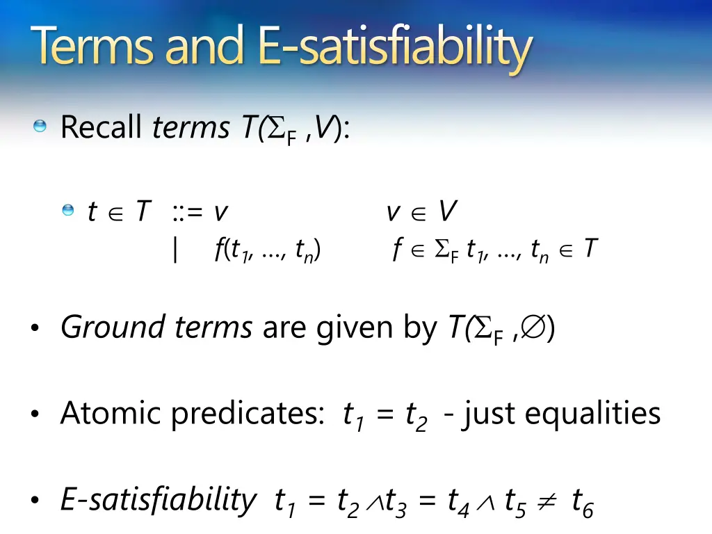 terms and e satisfiability