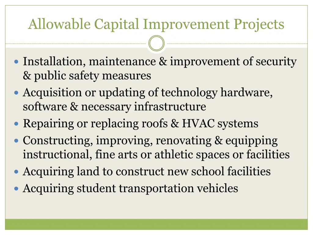 allowable capital improvement projects