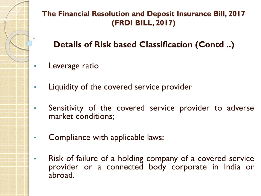 the financial resolution and deposit insurance 21