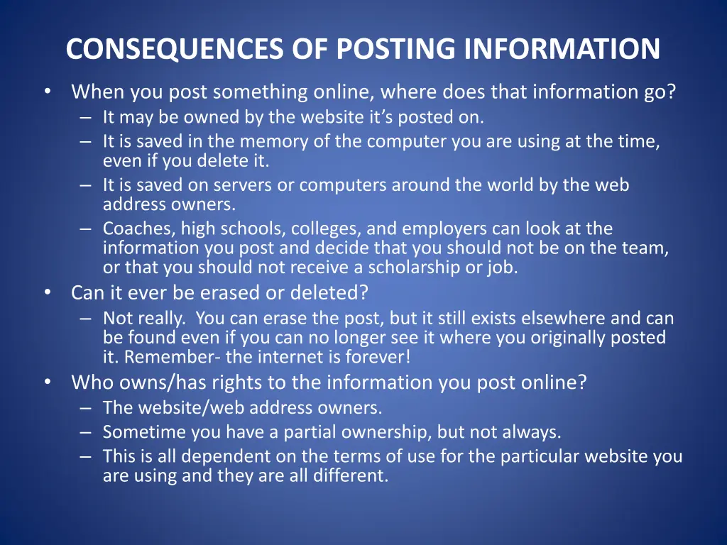 consequences of posting information