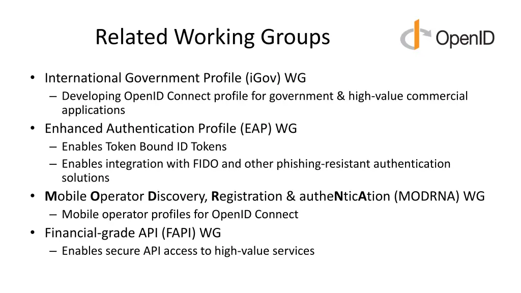 related working groups