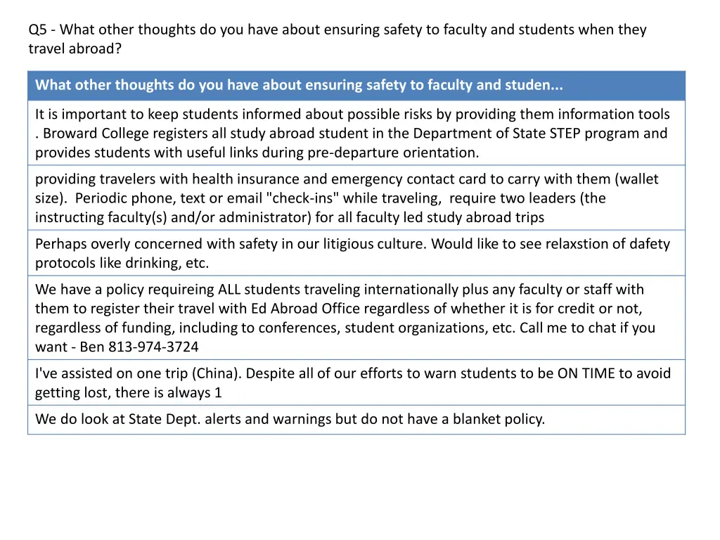 q5 what other thoughts do you have about ensuring