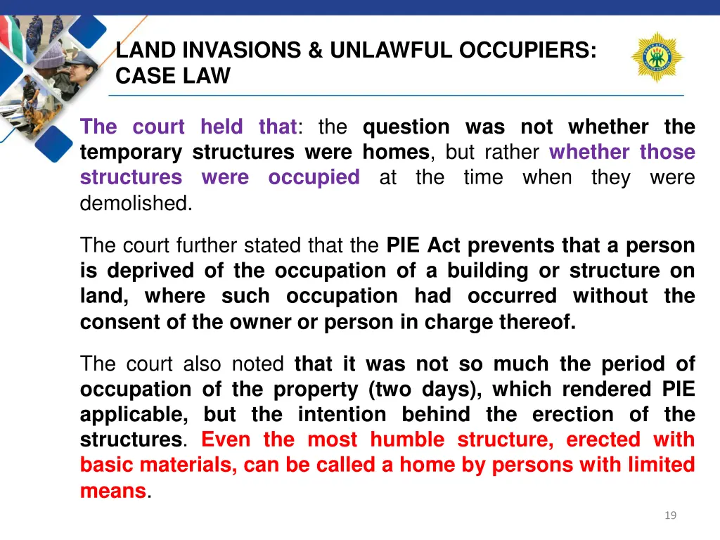 land invasions unlawful occupiers case law 1