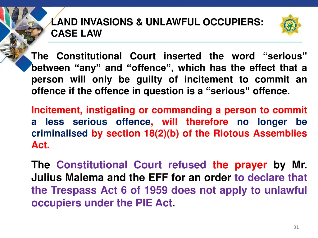 land invasions unlawful occupiers case law 13