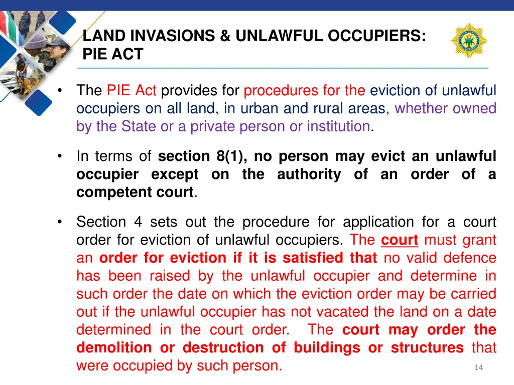 land invasions unlawful occupiers pie act 3
