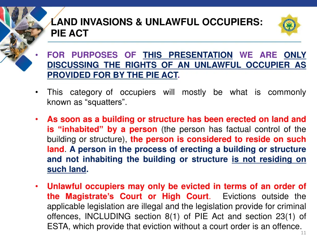 land invasions unlawful occupiers pie act