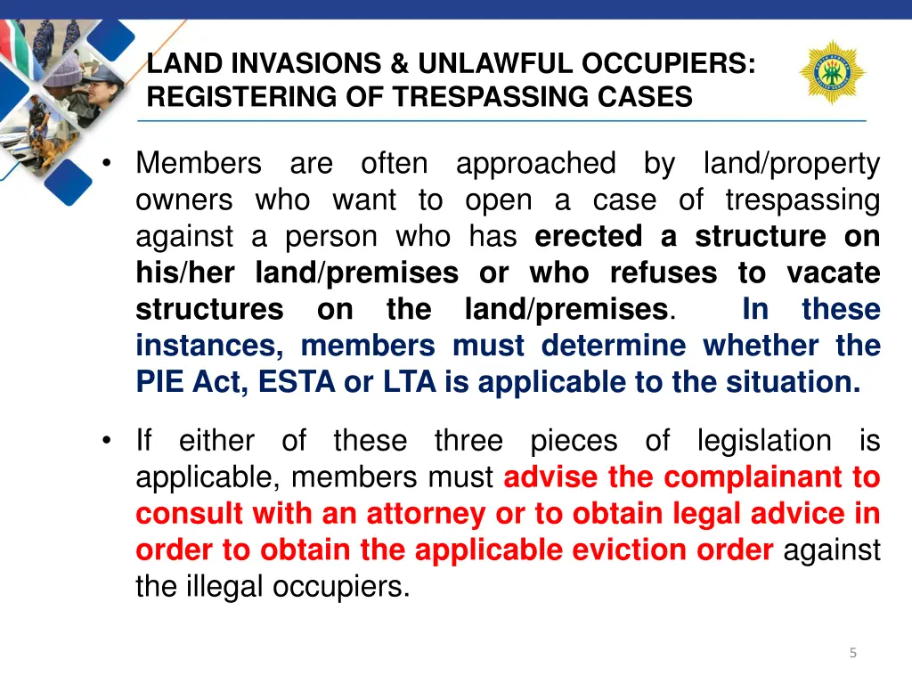 land invasions unlawful occupiers registering