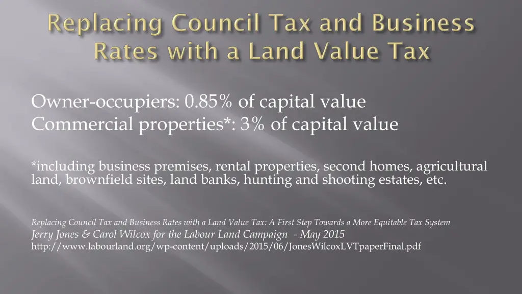 owner occupiers 0 85 of capital value commercial