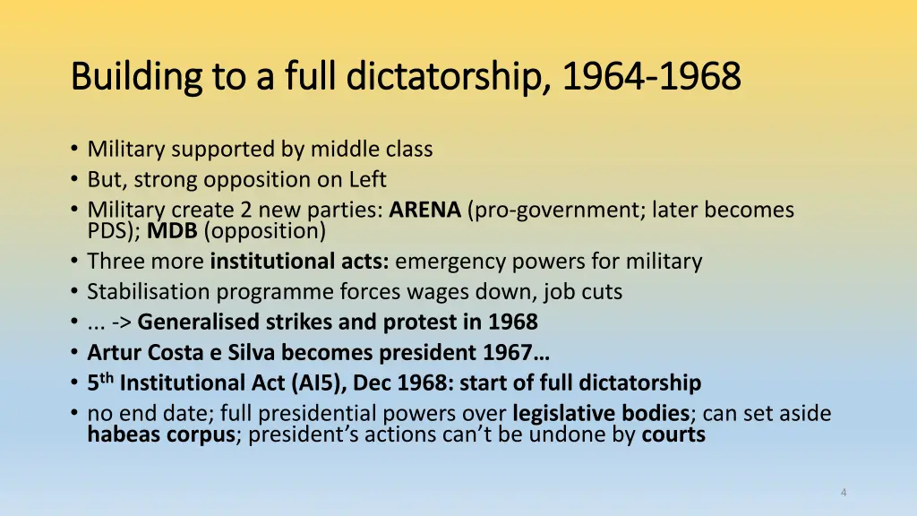 building to a full dictatorship 1964 building