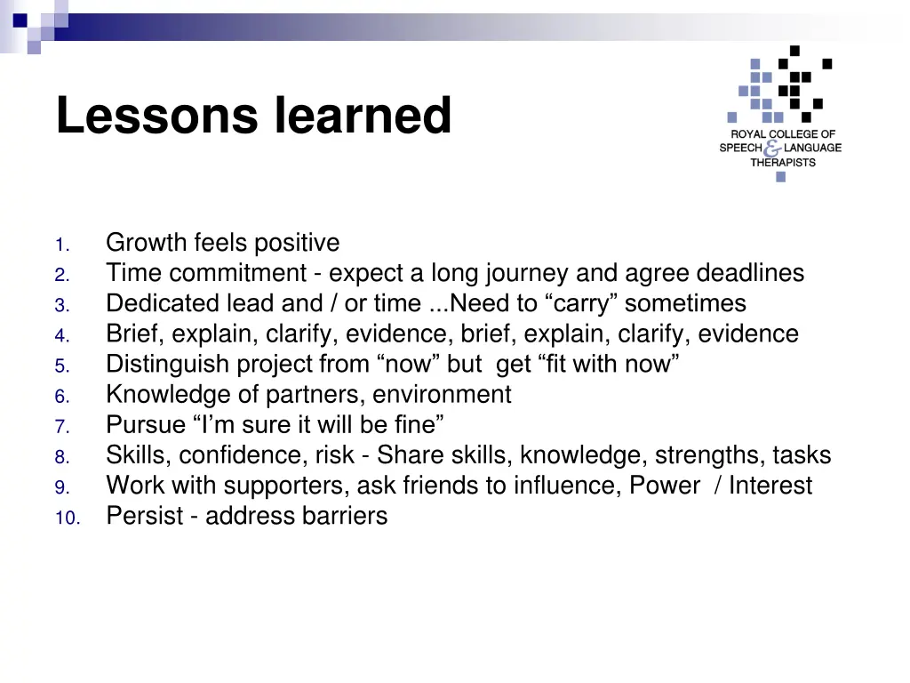 lessons learned
